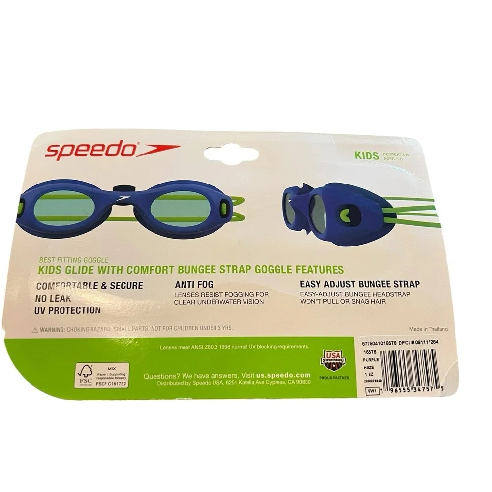 Speedo Kids Glide Purple Comfort Goggles Anti-Fog No Leak UV Protection Ages 3-6